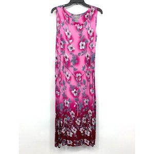 VTG Jane Ashley Dress Pink Floral Print Maxi Sleeveless Tie Waist
